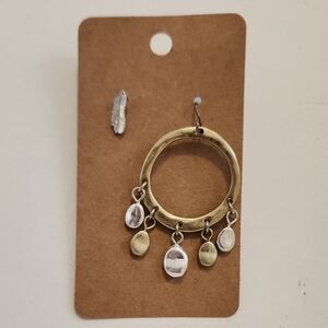 Gold Tone Circular Dangle Earrings with Mixed Metal Accents